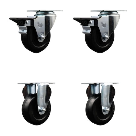 Service Caster 3.5'' Hard Rubber Wheel Swivel Top Plate Caster Set 2 Posi Brakes 2 Rigid, 4PK SCC-20S3514-HRS-PLB-2-R-2